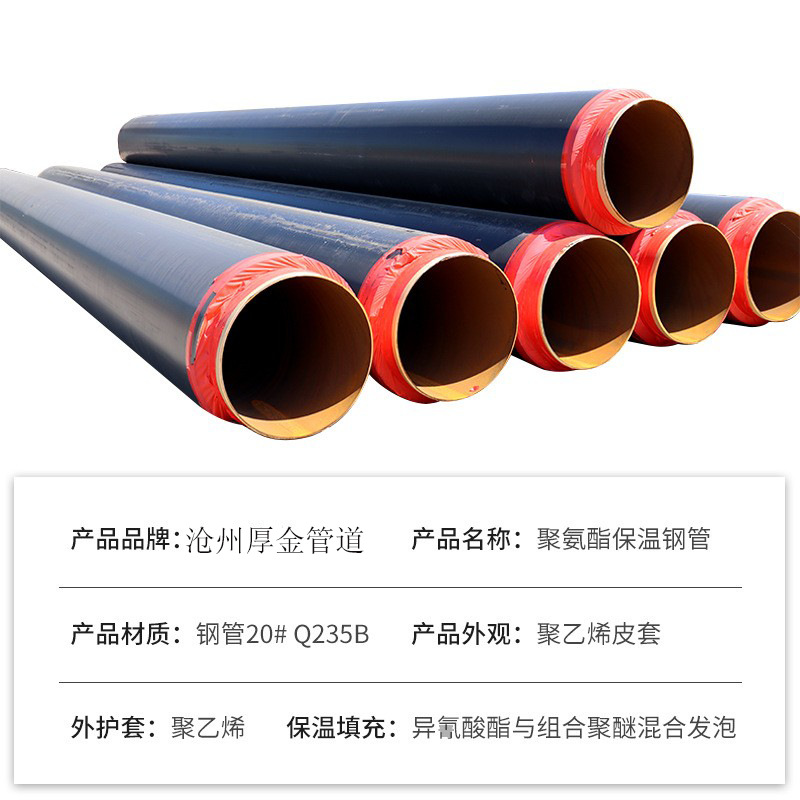 市政供暖聚氨酯发泡保温钢管 热力供暖无缝管道预制聚乙烯保温管