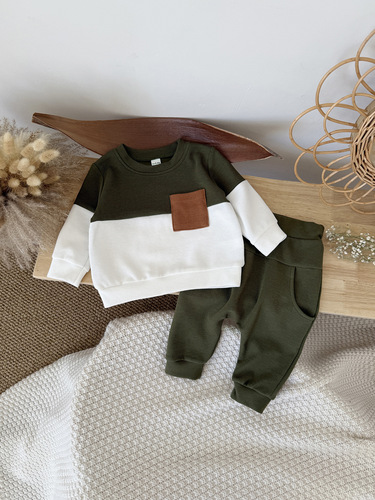 New Korean style ins children's wear and infant color matching suit for men and women's treasure round neck casual loose sports suit