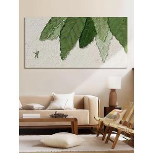 Large-Scale Hand-Painted Oil Painting on Sandstone, Three-Dimensional Frameless Green Leaf Decorative Painting for Living Room Entrance Texture Wall Art