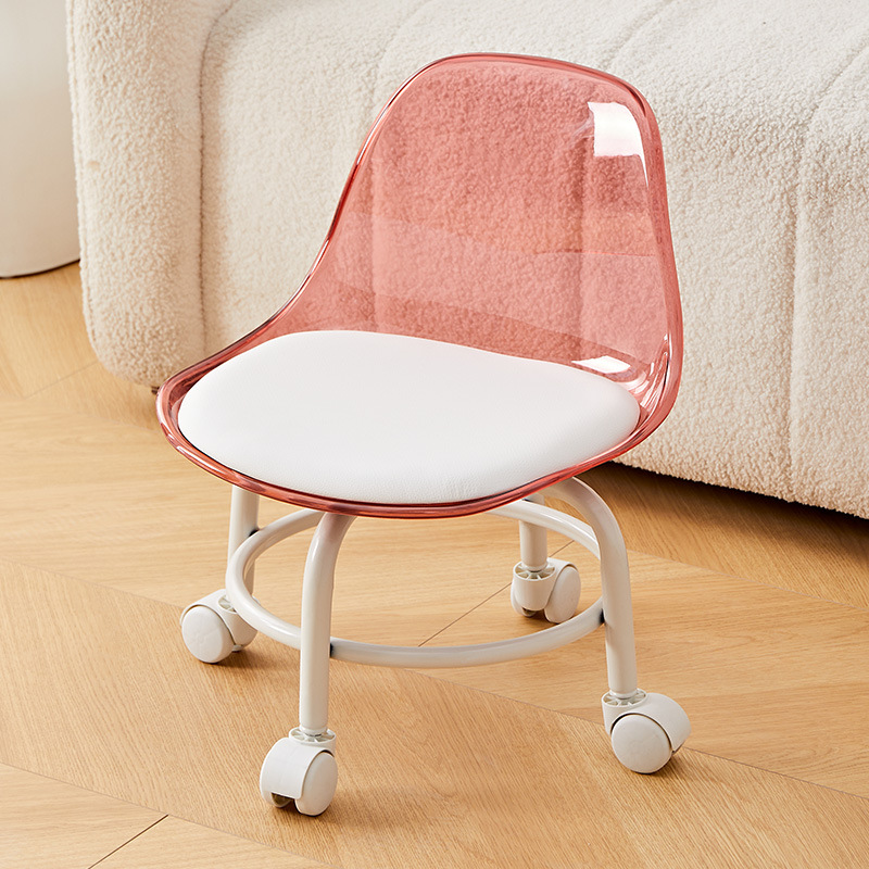 투명 파우더 - 이중 금속 하이 스틸 프레임 - 흰색 플라스틱 휠