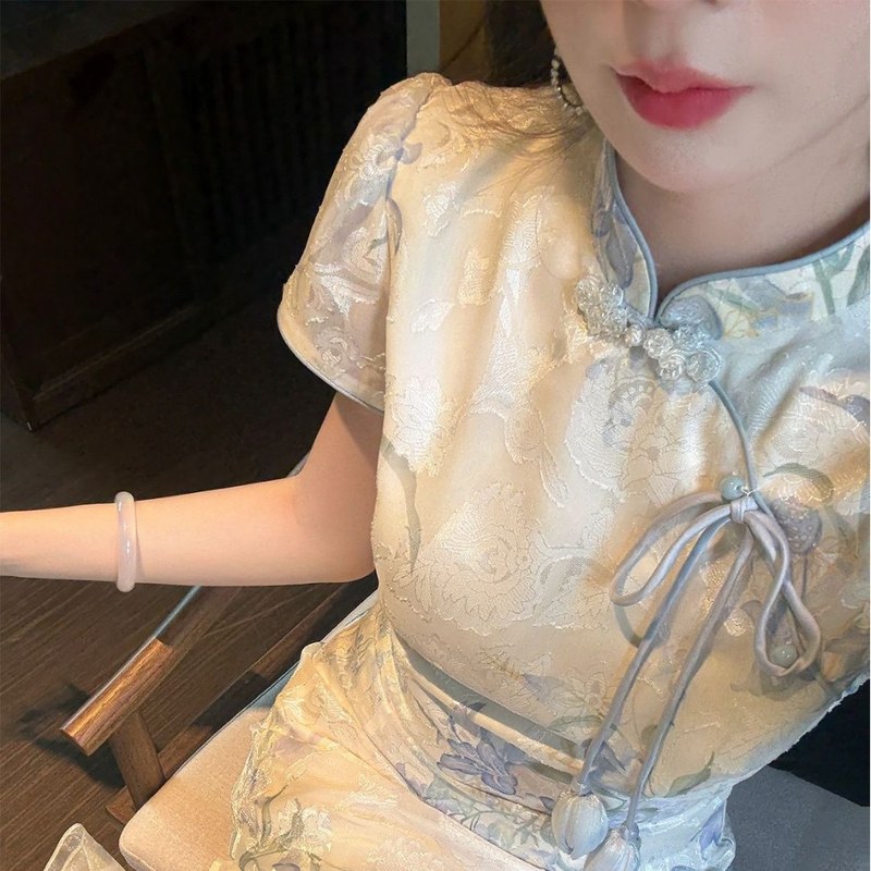 巨好看清冷感淡冷系剪花旗袍连衣裙【一梦江南】新中式夏日新款|undefined