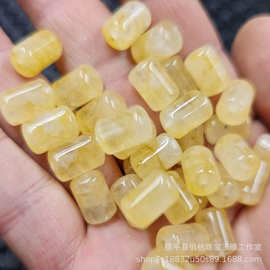 黄玉石英岩玉桶珠路路通玉石散珠仿黄水晶直柱手链饰品配件珠子