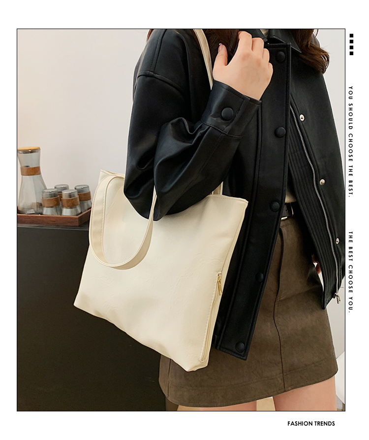 Retro large-capacity tote bag for women, 2024 new style fashionable portable commuting bag for going out, single-shoulder bag for students' classes details Picture