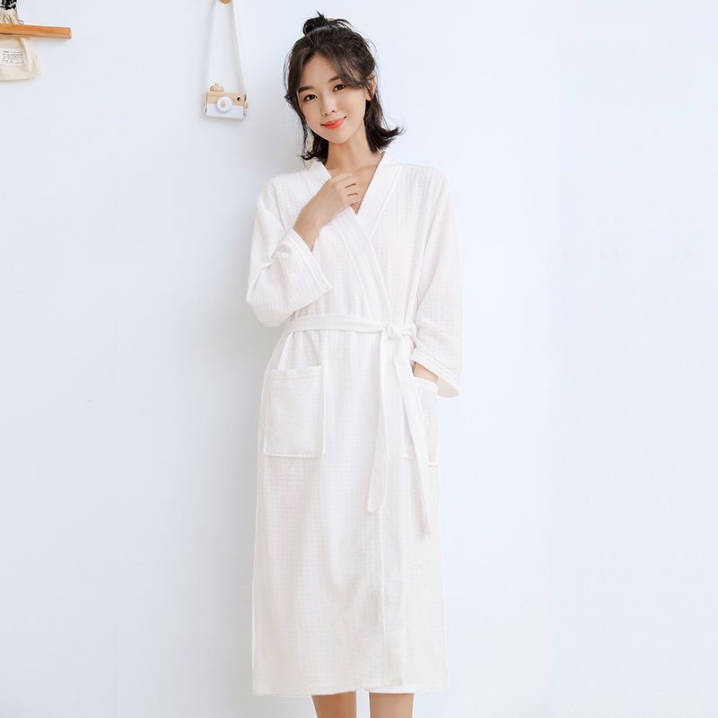 女性用夏のナイトガウン、春と秋の新しいカップルパジャマ、ホーム服、無地のホテルのバスローブ、男性用の厚い長袖|undefined