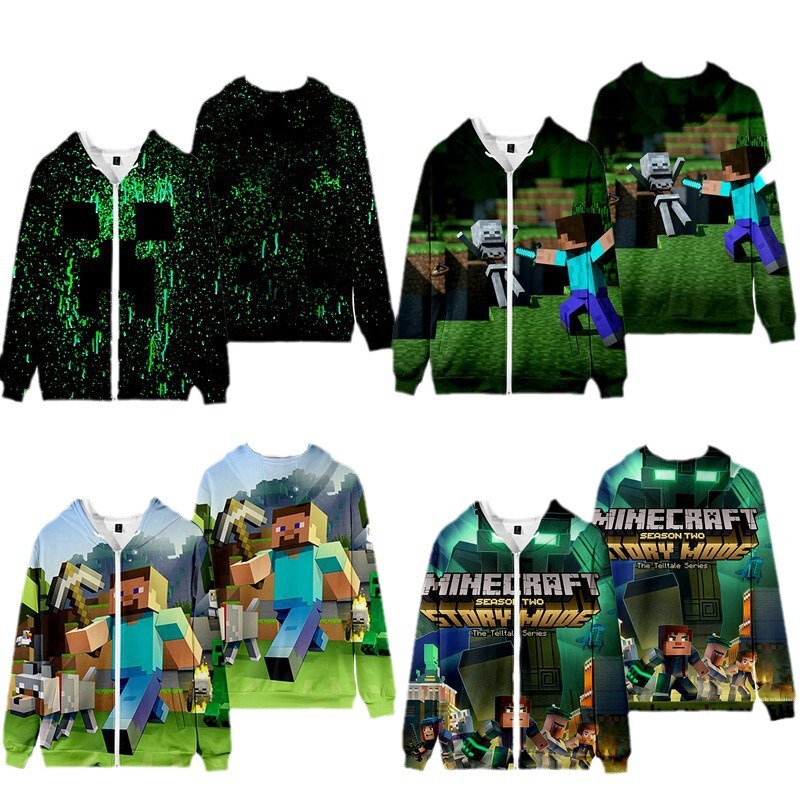 Cartoon Mobile Game Minecraft Minecraft Cos Hooded Cardigan Zipper Sweatshirt 3D Digital Printing Direct Sale