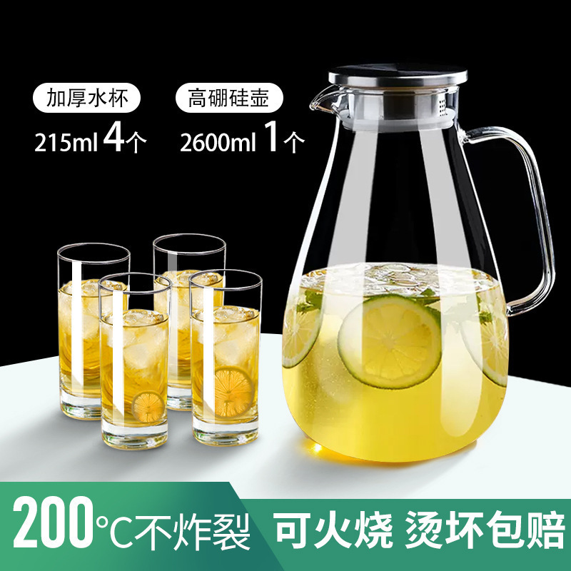 玻璃冷水壶凉水壶家用耐高温凉水杯耐热防爆大容量凉白开茶壶套装|undefined