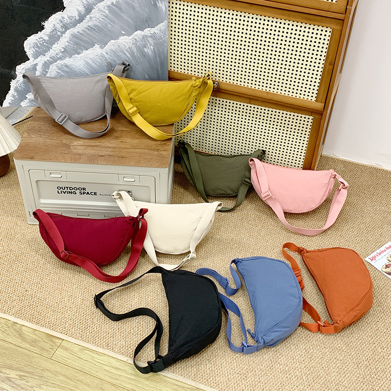 Japanese-Style Solid Color Dumpling Bag for Women 2025 New Trendy Dumpling Bag Lightweight Single-Shoulder Canvas Bag Crossbody Underarm Bag Cross-Border