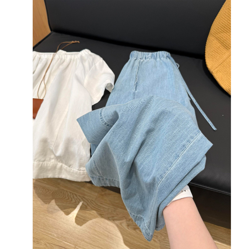 2026 Summer New Two-Color Drawstring Denim Wide-Leg Pants for Women, Spring and Summer Loose Slimming Straight-Leg Jeans Long Pants 2026 Summer New Two-Color Drawstring Denim Wide-Leg Pants for Women, Spring and Summer Loose Slimming Straight-Leg Jeans Long Pants
