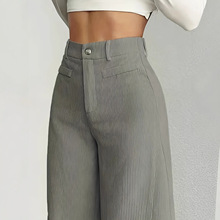 2025欧美跨境亚马逊女装新款高腰竖条纹阔腿裤直筒通勤百搭休闲长