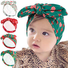 圣诞款儿童帽子亚马逊新款蝴蝶结宝宝头巾帽欧美婴幼儿装饰帽