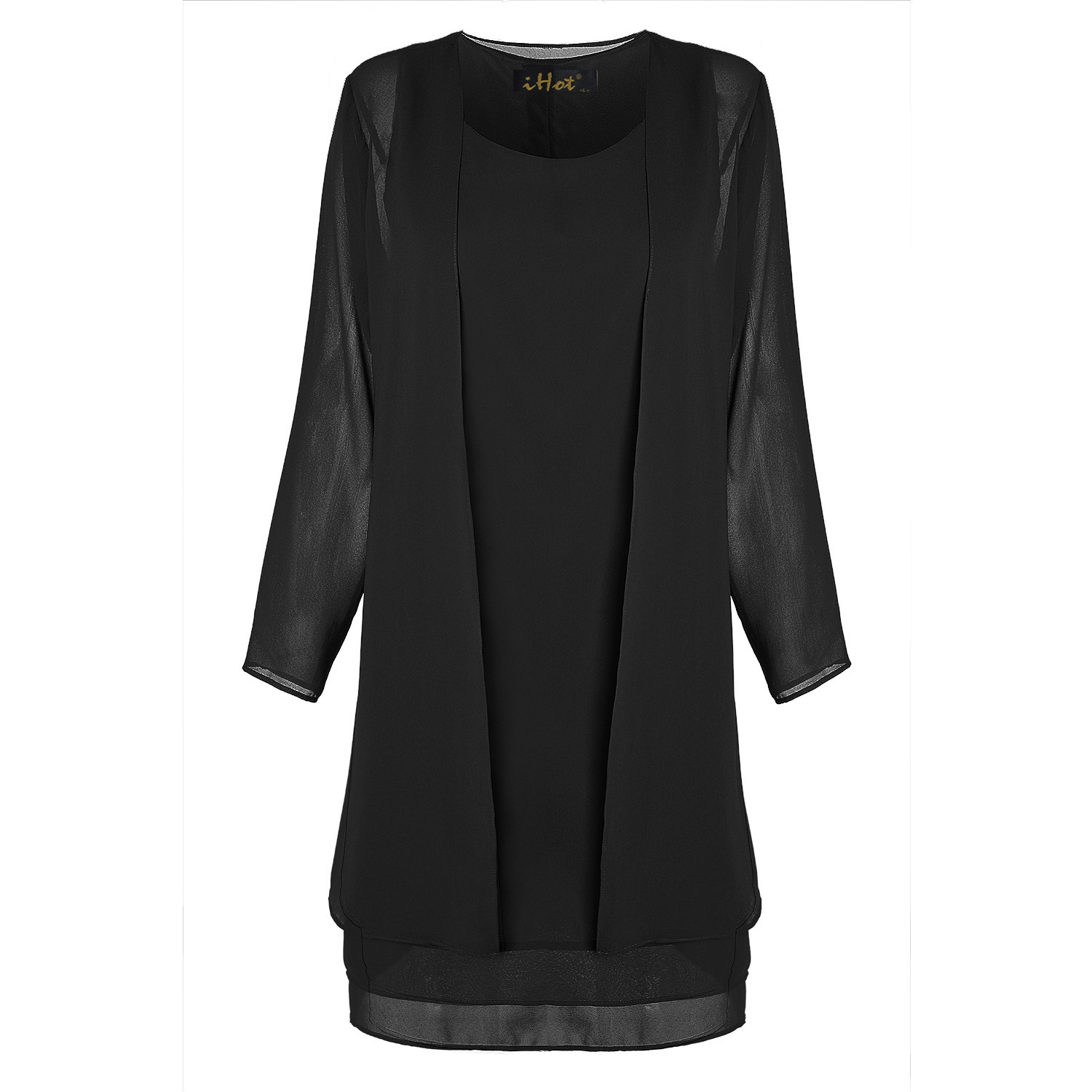 Express eBay 2021 spring new women's Chiffon stitched long sleeve large medium long 2-piece dress