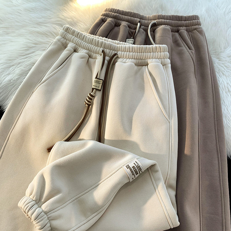 Heavy Chinese Cotton Sports Pants Men's Spring and Autumn New Loose Casual Pants Hong Kong Style High Street Wide Leg Solid Color Pants