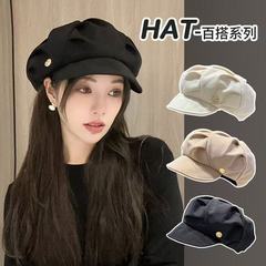 韩版贝雷帽女秋冬季百搭褶皱云朵帽大头围包脸休闲复古报童八角帽