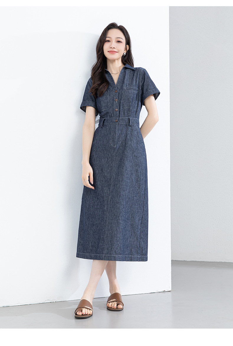 Đầm maxi nữ thắt eo tay ngắn chất liệu cotton pha linen phong cách Pháp — Xanh da trờicolor chi tiết 22