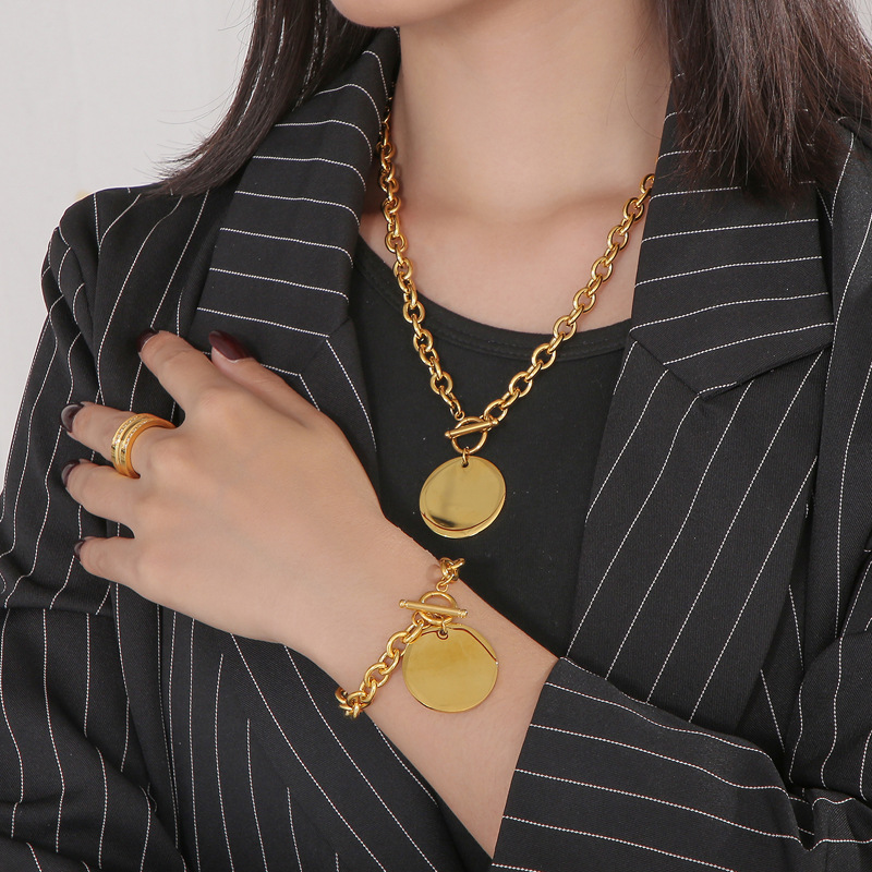 Fashion Round Titanium Steel Plating Bracelets Necklace