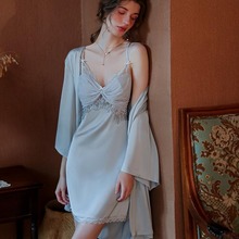 性感吊带睡衣女冰丝带胸垫纯欲风2025新款蕾丝睡裙两件套家居服