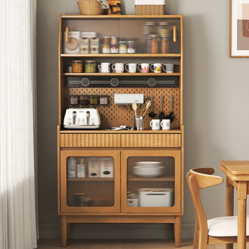 北欧餐边柜实木简约电力轨道洞洞板收纳柜靠墙一体日式餐柜茶水柜