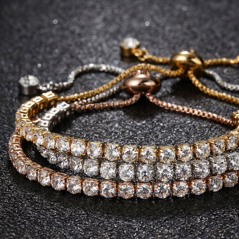 Cross-Border Jewelry Copper Zirconium Claw Chain Tennis Bracelet for Women, Full Diamond Pullable Bracelet, Sparkling Graduation Party Accessory