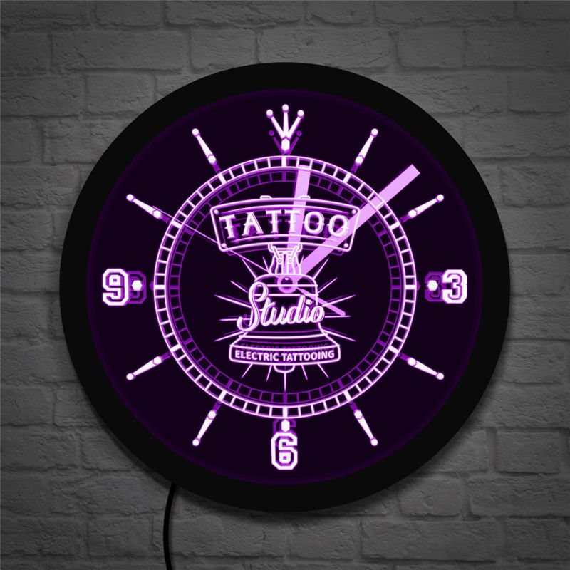 LED luminous wall clock black tattoo art wall clock tattoo studio Electric Tattoo decoration luminous clock cross border