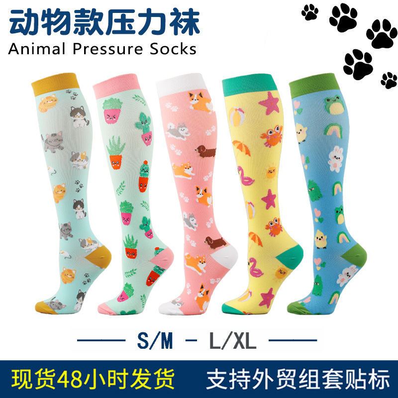 Cross-border New Cute Animal Casual Sports Compression Socks Long Tube Adult Running Fitness Compression Socks Stingy Socks