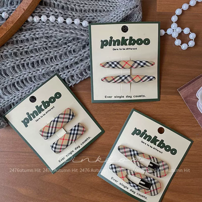 新款韩版秋季几何形格纹发夹手作布艺儿童侧边碎发刘海夹少女发饰