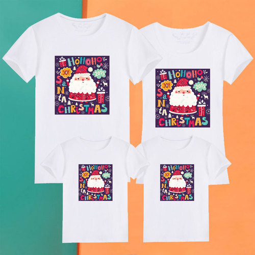 Christmas parent-child short-sleeved family wear for a family of three or four, western-style kindergarten activity class uniforms, mother-daughter T-shirts