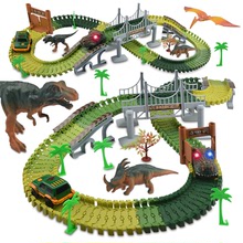 跨境电动恐龙轨道车玩具 男孩DIY拼接积木过山车隧道儿童玩具套装