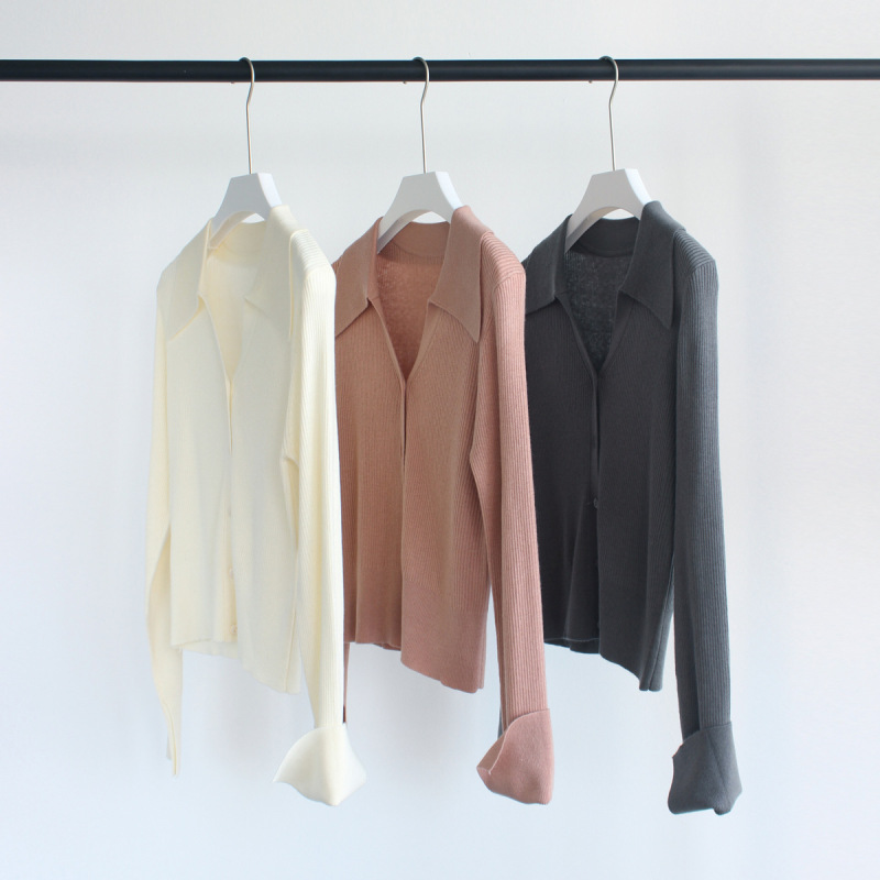 Knitted POLO collar small design split sleeve outer wear autumn new solid color waistcoat chic women's top coat Knitted POLO collar small design split sleeve outer wear autumn new solid color waistcoat chic women's top coat