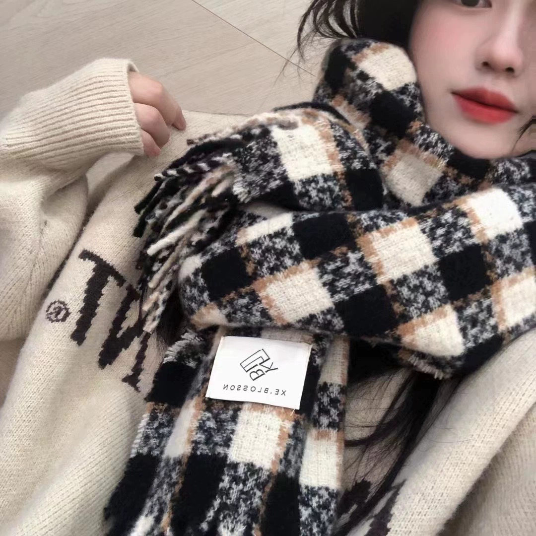 Cashmere, demi-season warm universal fashionable scarf for elementary school students, Korean style