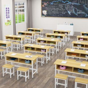 School Desks and Chairs Primary and Secondary School Students Desks with Drawers Tutoring Class Training Class Double Table Double Meeting Training Table