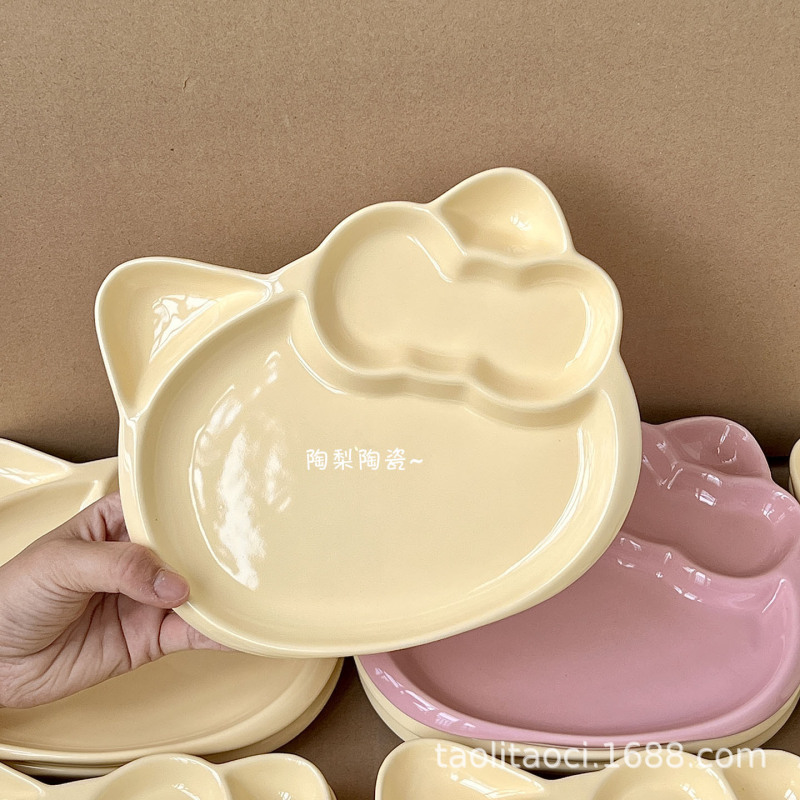 Creative Cartoon Kitty Ceramic Plate Household Divided Plate Dumpling Fruit Plate Kidsren's Tableware Breakfast Plate