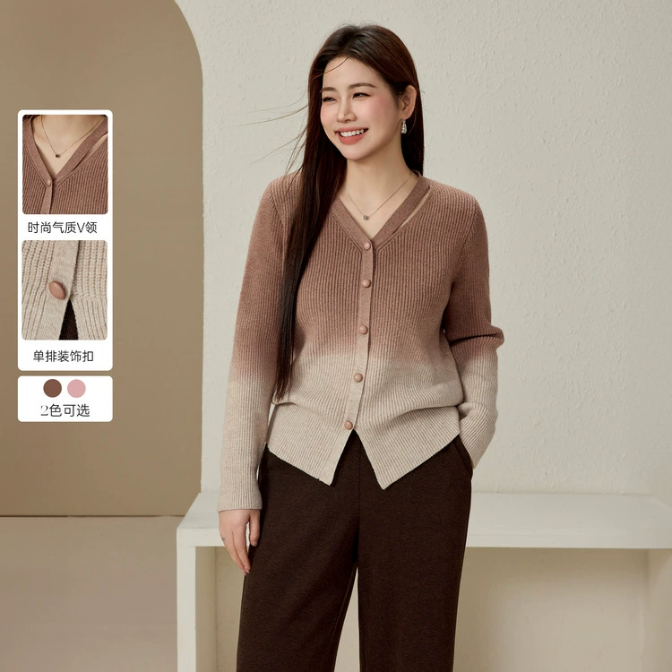 [Первый снежный ритуал Lycel градиентный свитер с V-образным вырезом] Funny Show большой размер женский толстый mm2025 весенний новый