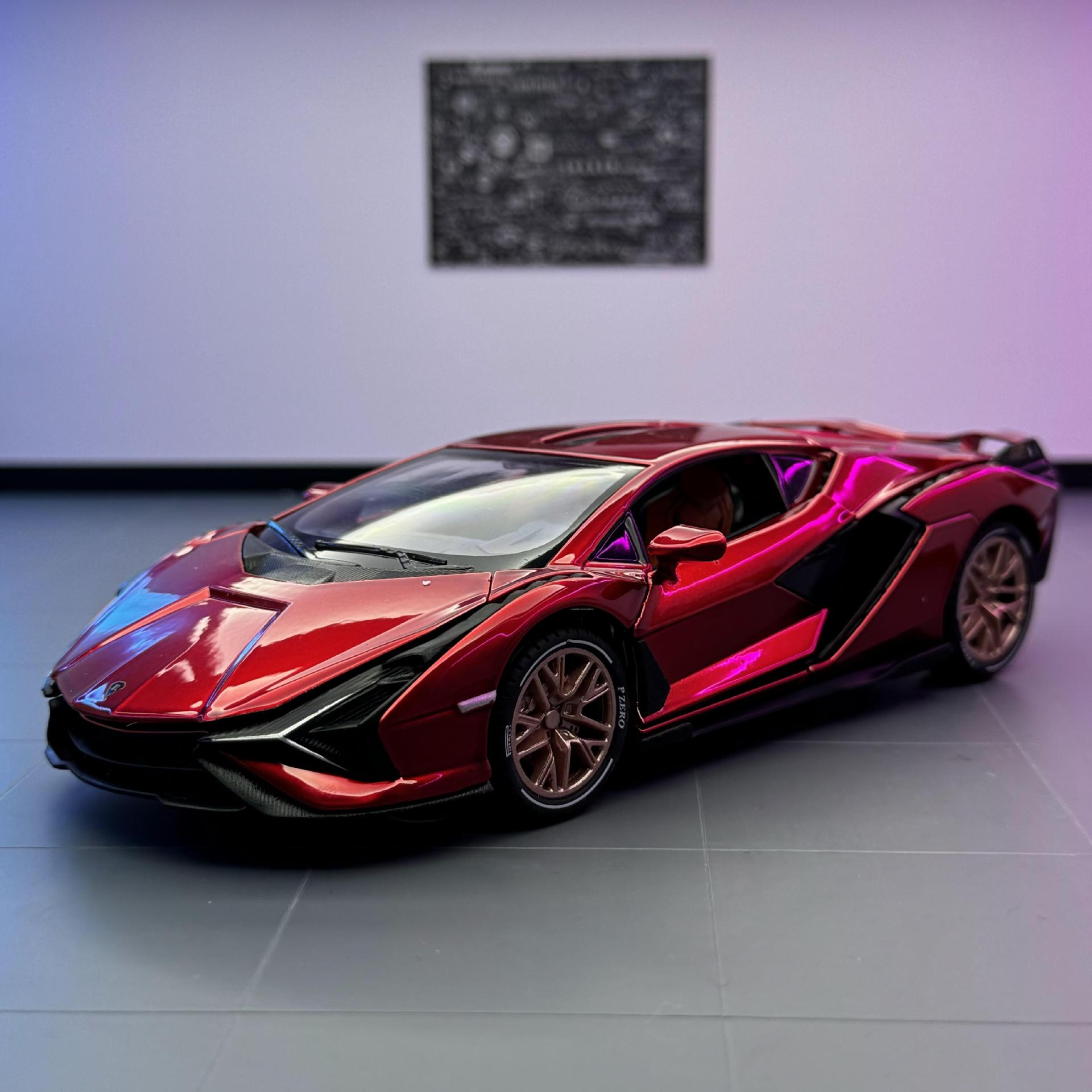 Modelo de coche de aleación famosa 1:24 Lanbo relámpago coche deportivo con sonido Tire hacia atrás la luz del coche de juguete modelo de música adornos