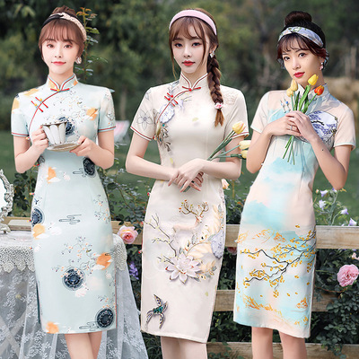 Chinese dress retro qipao dress for women girls Daily cheongsam improved girl retro slim Chinese style dress