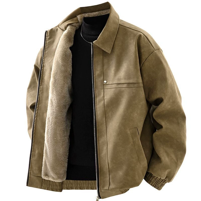 2024 осенний новый коричневый кожаный пальто Maillard пара весна и осень американский прилив ретро бархат утолщение кожи