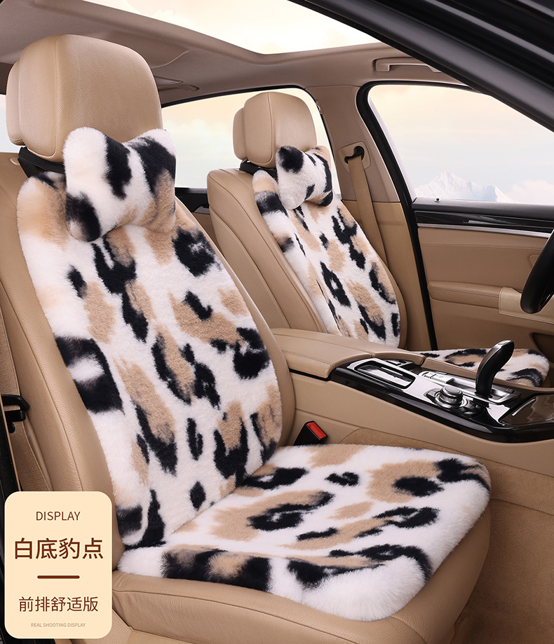 Winter Car Seat Cushion Thickened Cow Pattern Plush Cushion Warm Universal Seven-Piece Set Rabbit Fur Short Plush