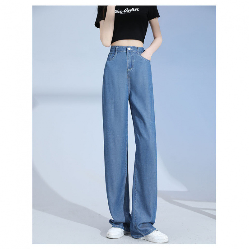 Tencel Jeans Women's 2025 Summer Thin Loose Straight-Leg Casual High Waist Drape American Retro Wide Leg Pants
