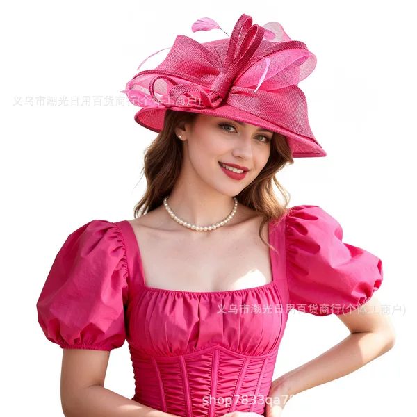 European and American Style Vintage Faux Linen Church Hat, Derby Hat, Tea Party Sun Hat