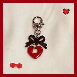 韩国ins风红黑蝴蝶结爱心钥匙扣可爱复古y2k个性手机包包挂件礼品