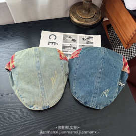 水洗牛仔前进帽拼接贴布做旧复古夏季新款古着风百搭休闲鸭舌帽女
