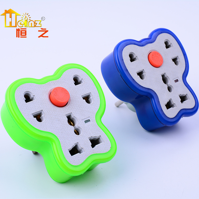 厂家批发便携式蝴蝶形一转三欧式 英式 转换插头 转换器