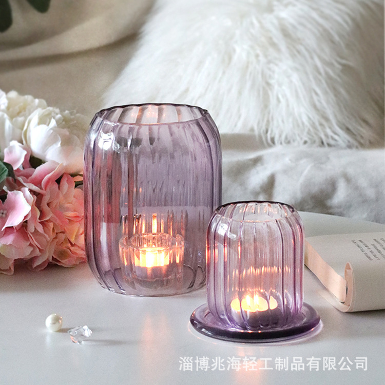 Taza de vela de vidrio chino cubierta de vidrio a prueba de vientos lujoso perfumado casero línea Zen perfumado sala de té decoración base de vela