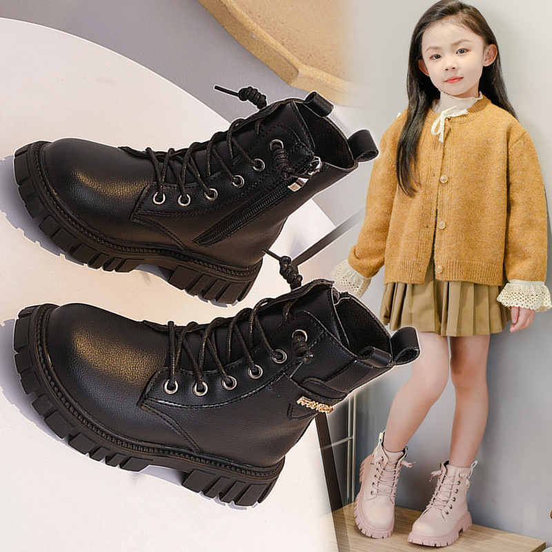 子供のマーティンブーツの女の子のショートブーツ秋の冬の2024の新型の韓国版の中で大きい子供の女の子の単靴の王女の皮のブーツ