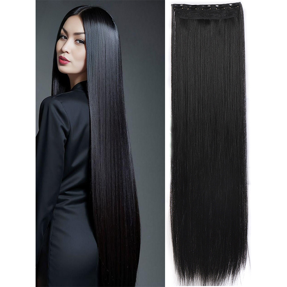 Pelucas europeas y estadounidenses transfronterizas cinco tarjetas extensiones de cabello pelucas de cabello largo recto una pieza de clip extensiones de cabello al por mayor en stock