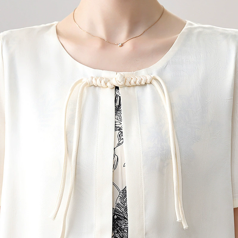 Fashionable shiffon dress, long skirt for mother, city style, shiffon with print, for middle age, 2024 years
