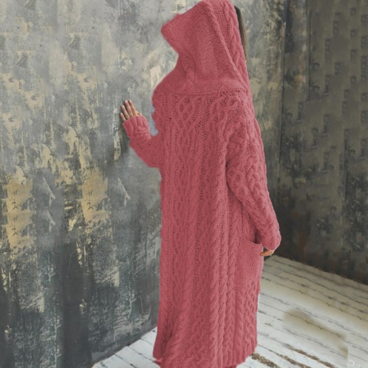 Comercio exterior transfronterizo 2023 europeo y americano nuevo cardigan Twist trenza estilo perezoso con capucha cardigan largo suéter Otoño e Invierno ropa de mujer image 16