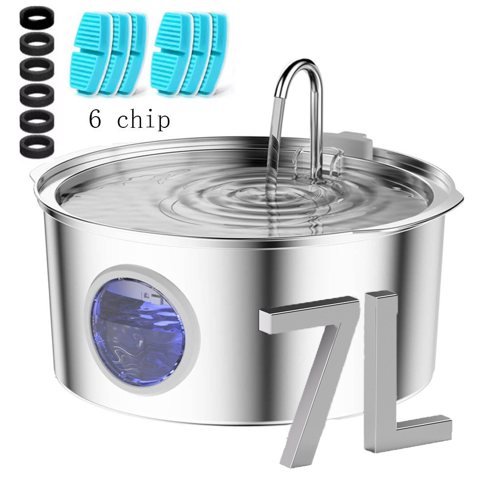 Explosiones transfronterizas 7L de acero inoxidable para mascotas tipo pista redonda de gran capacidad LED para gatos y perros