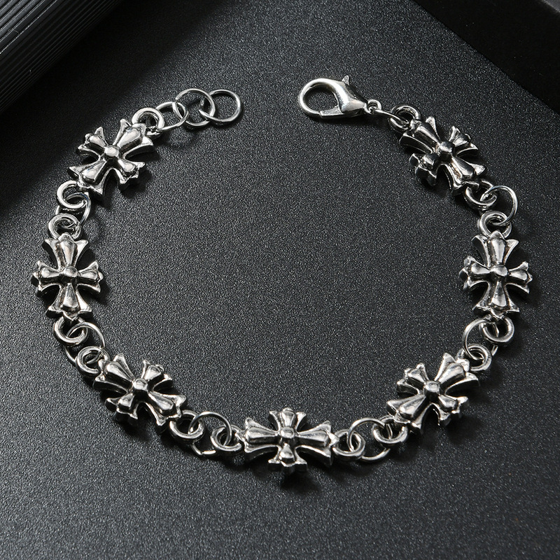 Cross-Border New Product Cross-Shaped Fashion Alloy Bracelet for Men and Women, Retro High-Quality Street Style Dark Fashion Bracelet Cross-Border New Product Cross-Shaped Fashion Alloy Bracelet for Men and Women, Retro High-Quality Street Style Dark Fashion Bracelet