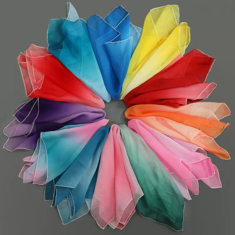 舞蹈手帕雪纺丝巾跳舞手绢红色胶州秧歌手绢表演紫色渐变舞蹈手绢