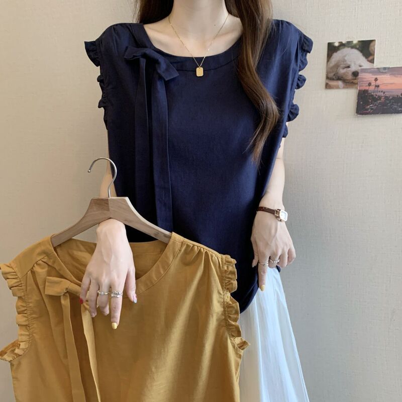 Plus Size Stereo Decorative Bow Vest Women's Summer New Fat mm Loose Slimming Look Cover-Up Sleeveless Top